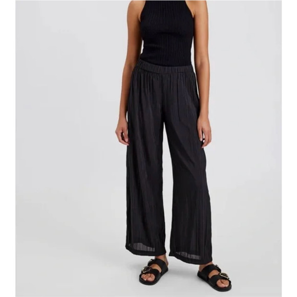 SOLID & STRIPED Milly Pants Black Elastic Waist High Rise Wide Leg NWOT - Picture 3 of 14